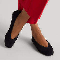 hover | Model wearing The Max Square Ballerina in ReVelvet Black.