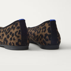 Close up of the heel of The Max Square Ballerina in ReVelvet Spotted Cat with Rothy's signature blue halo.