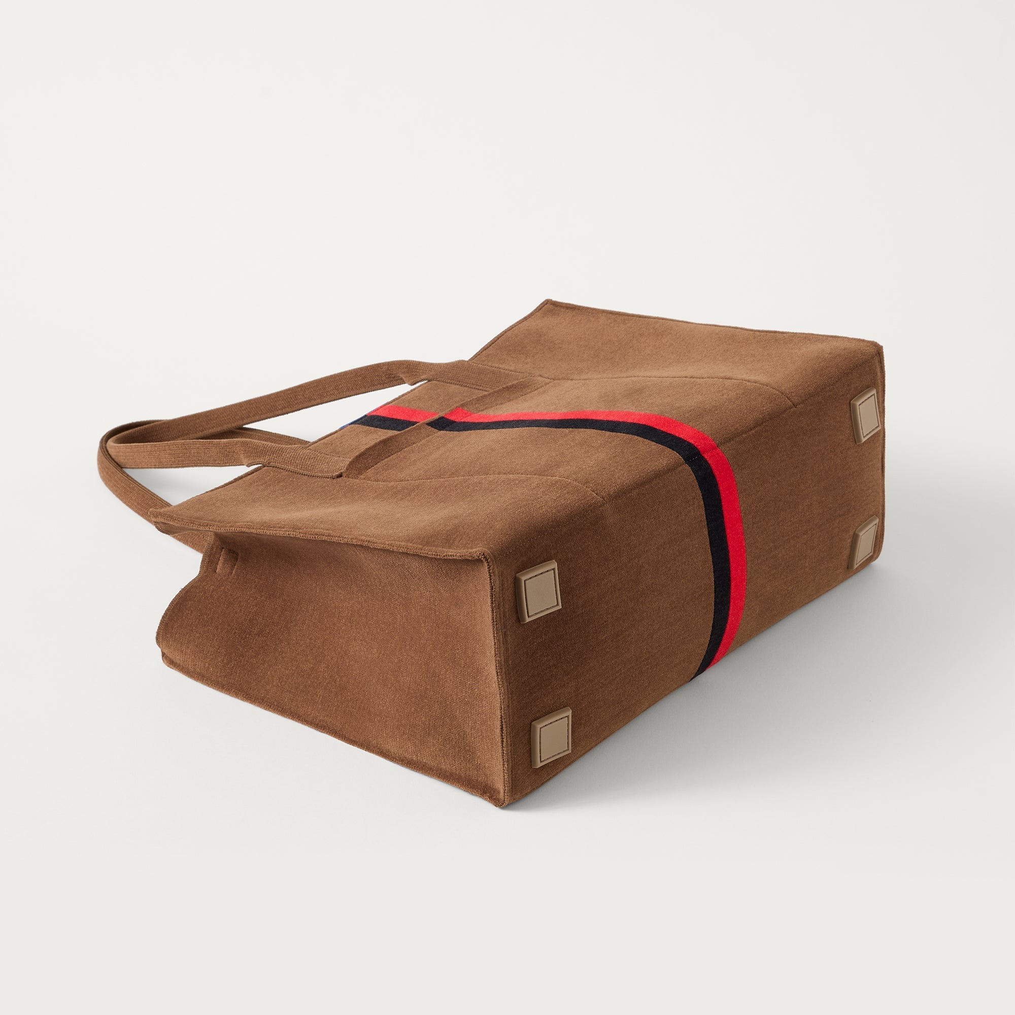 The Classic Tote in ReVelvet Cinnamon Stripe, shown from the bottom. 