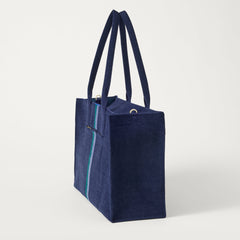 The Classic Tote in ReVelvet Peacock, shown from the side.
