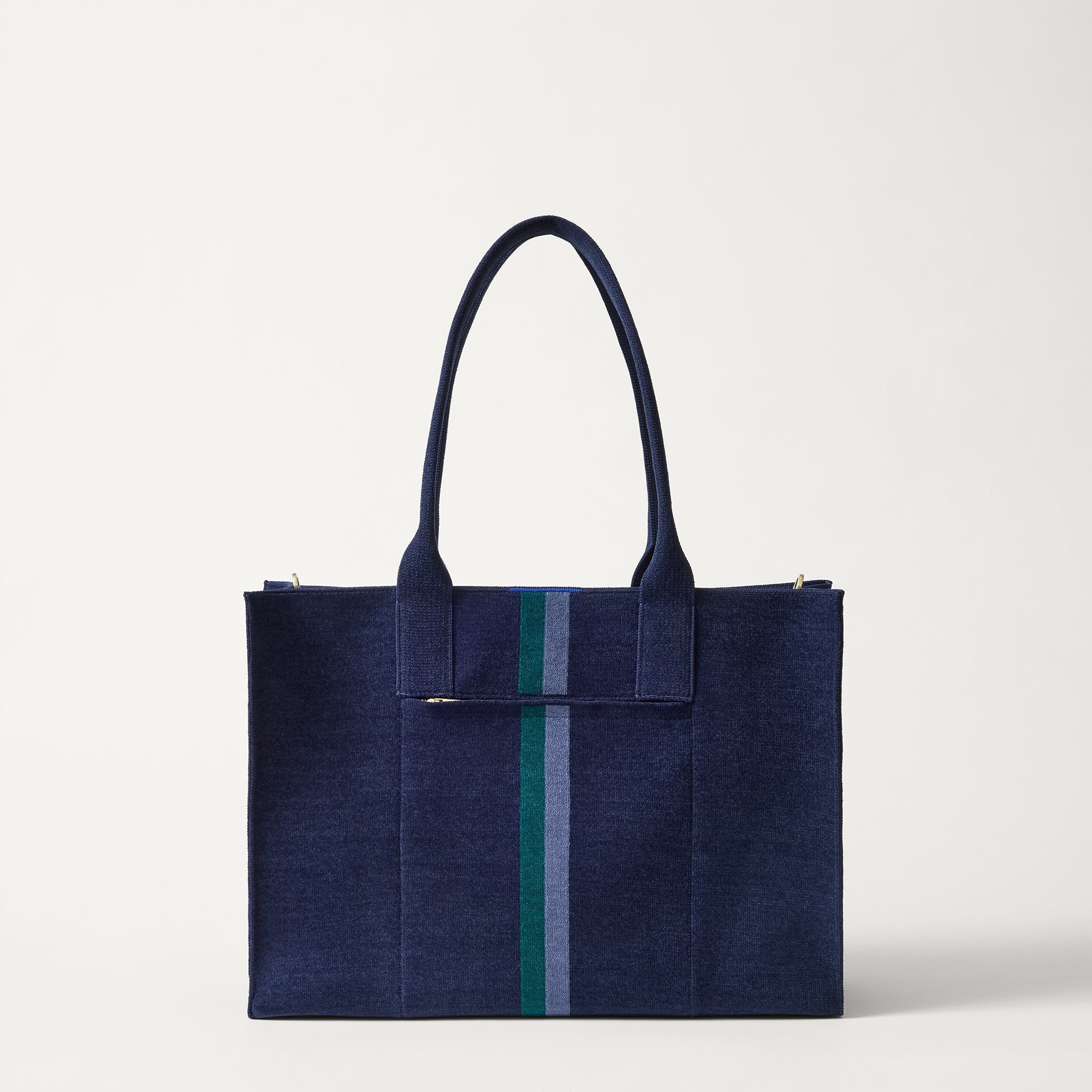 EXT | The Classic Tote in ReVelvet Peacock, shown from the front. 
