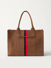 PLP |The Classic Tote in ReVelvet Cinnamon Stripe, shown from the front. 