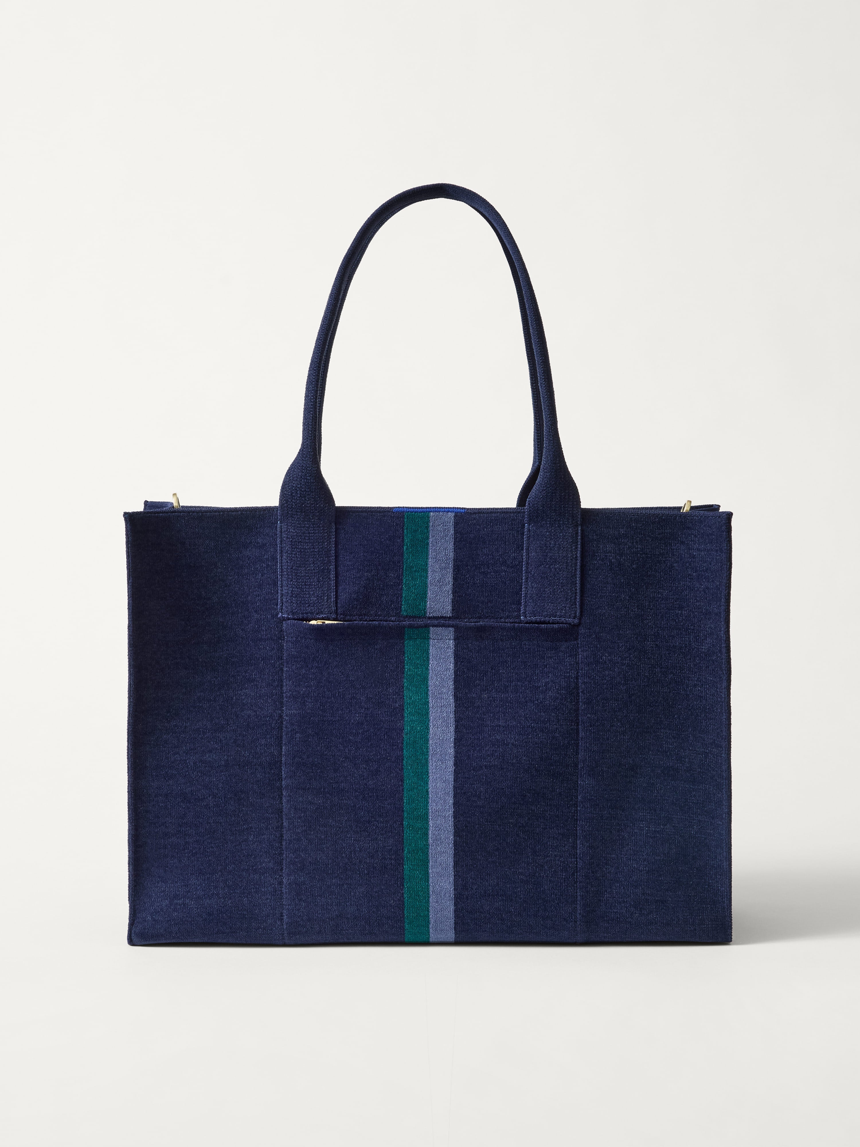 PLP | The Classic Tote in ReVelvet Peacock, shown from the front. 